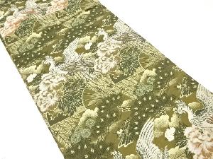 アンティーク　鳳凰に扇・牡丹模様織出し丸帯（着用可）